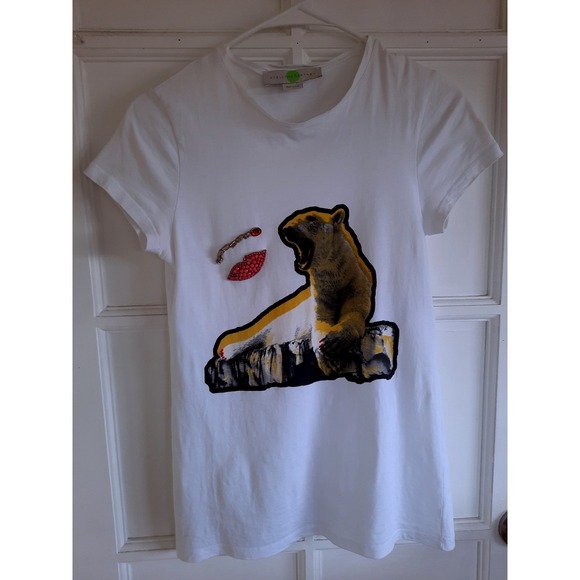 Stella McCartney Tops - Stella McCartney White Graphic Bear T-Shirt Beaded Lips Embellished Italy